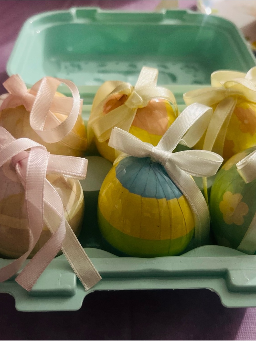 Avon Pastel Easter Egg Ornaments in Yellow, Mint & Pink